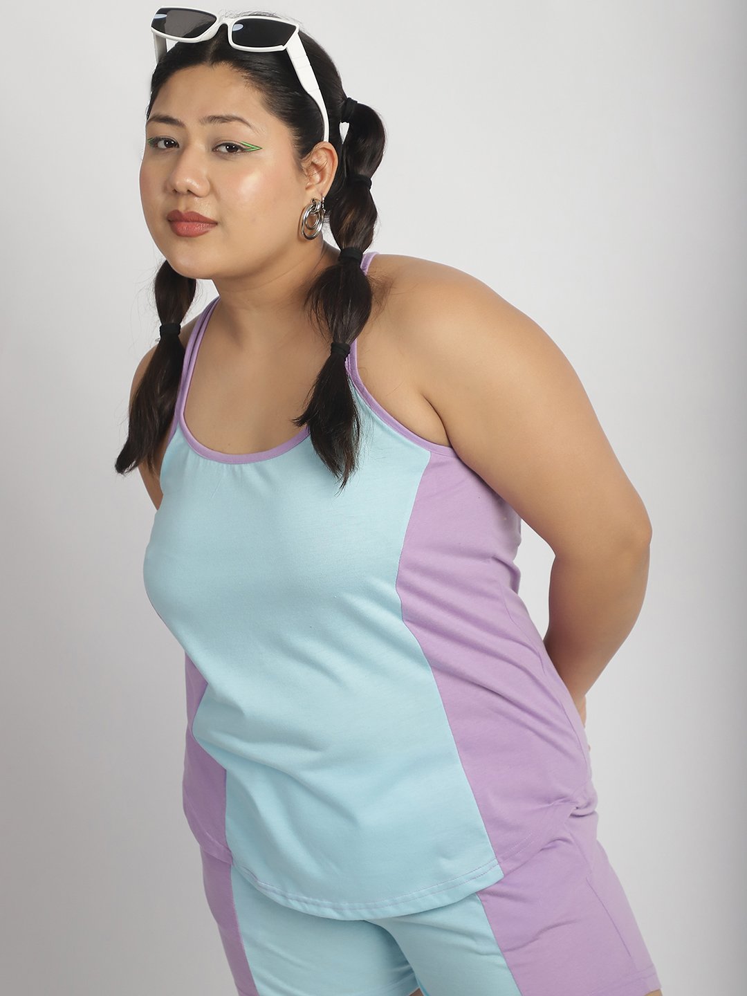 Rainbow Swirl Top: Sky blue and Lilac Color