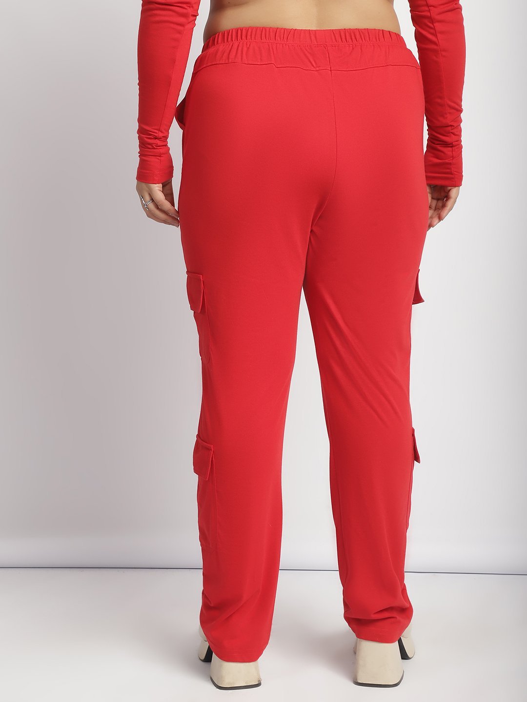 Sweet Escape Utility Cargo Pants: Red Color