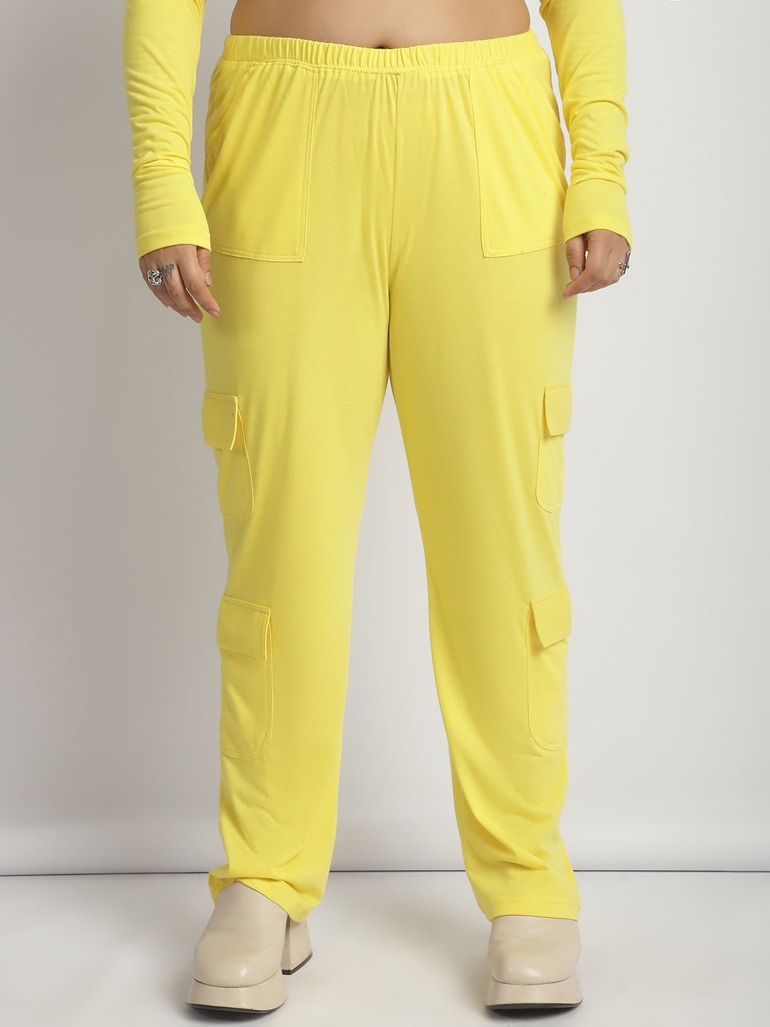 Sweet Escape Utility Cargo Pants: Yellow Color