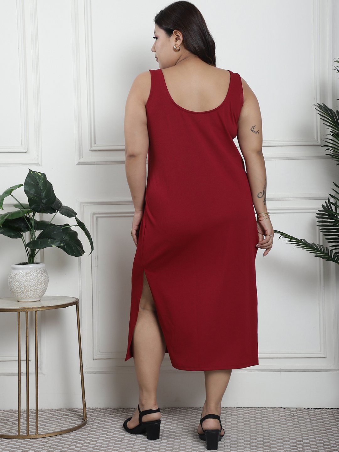 Sultry Slit Dress : Maroon Color