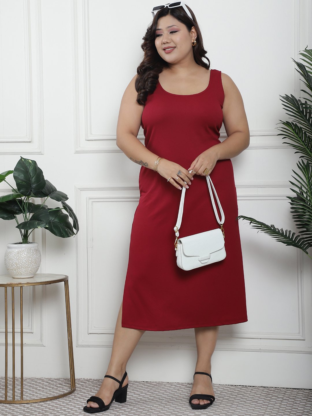 Sultry Slit Dress : Maroon Color